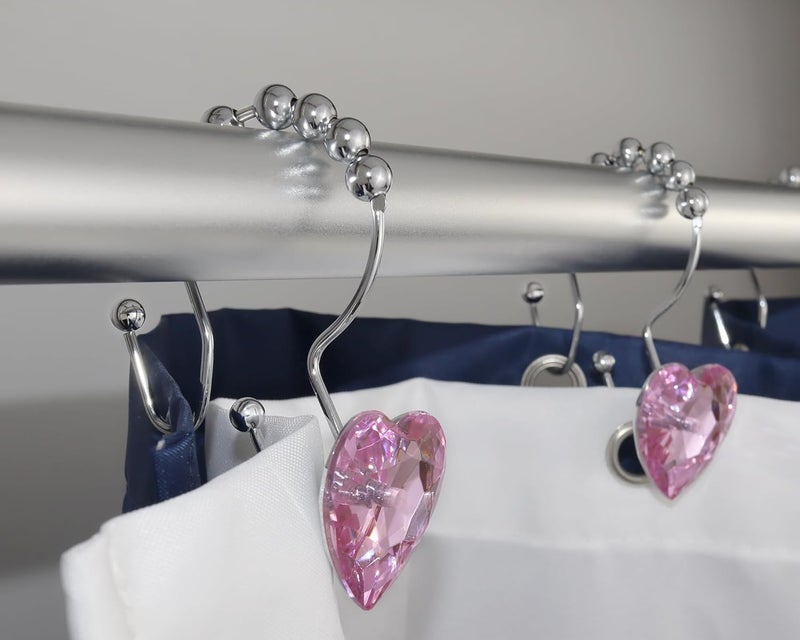 Yapicoco Shower Curtain Hooks Rings for Bathroom, 12PCS Valentines Day Heart Stainless Steel Rust Resistant Decorative Rhinestones Double Shower Hooks Hangers for Shower Curtains, Clothing, etc. - Image 4
